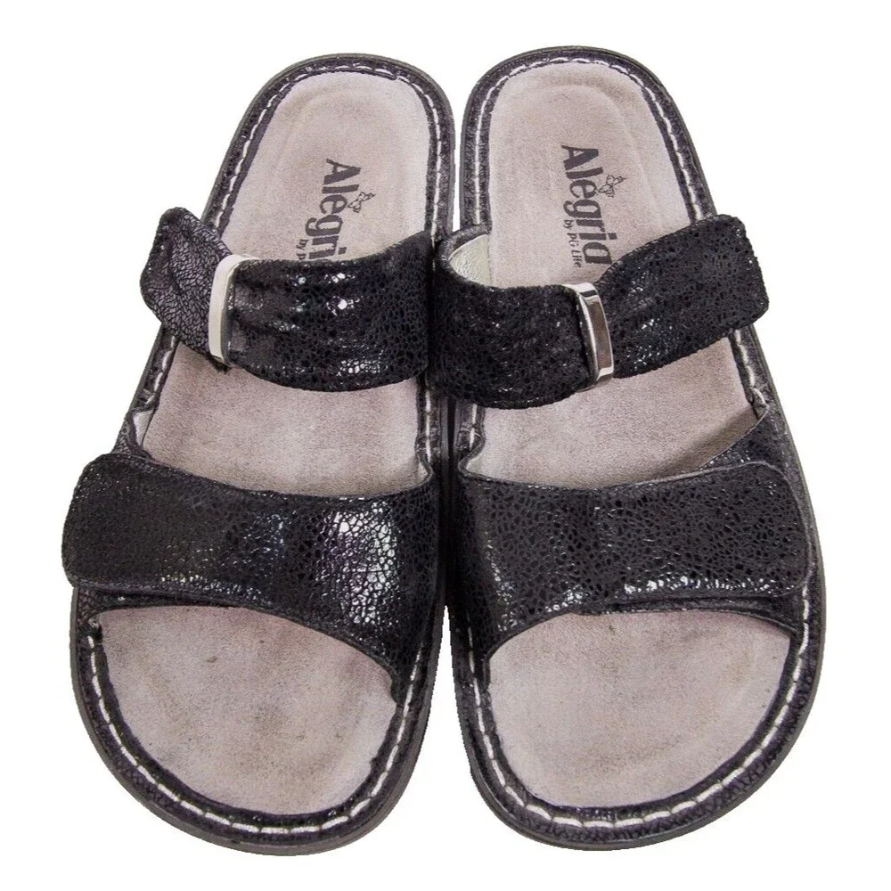 Alegria PG Lite Karmen Open Toe Sandals Size 37/7.5 Black Leather